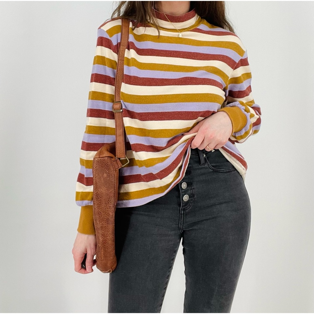 madewell boho mockneck bubble sleeve sweatshirt stripe size s